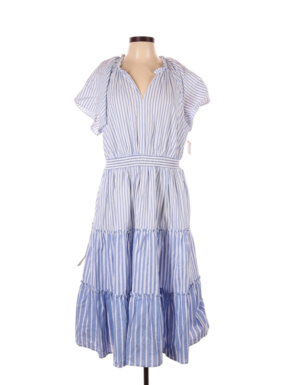 Lane Bryant Flutter Sleeve Tiered Midi Dress Size 16 XXL Blue White Stripes NWT